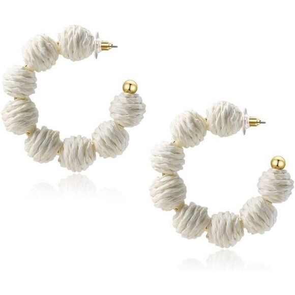 Statement Raffia Hoop‎ Dangle Earrings for Women - Picture 1 of 2